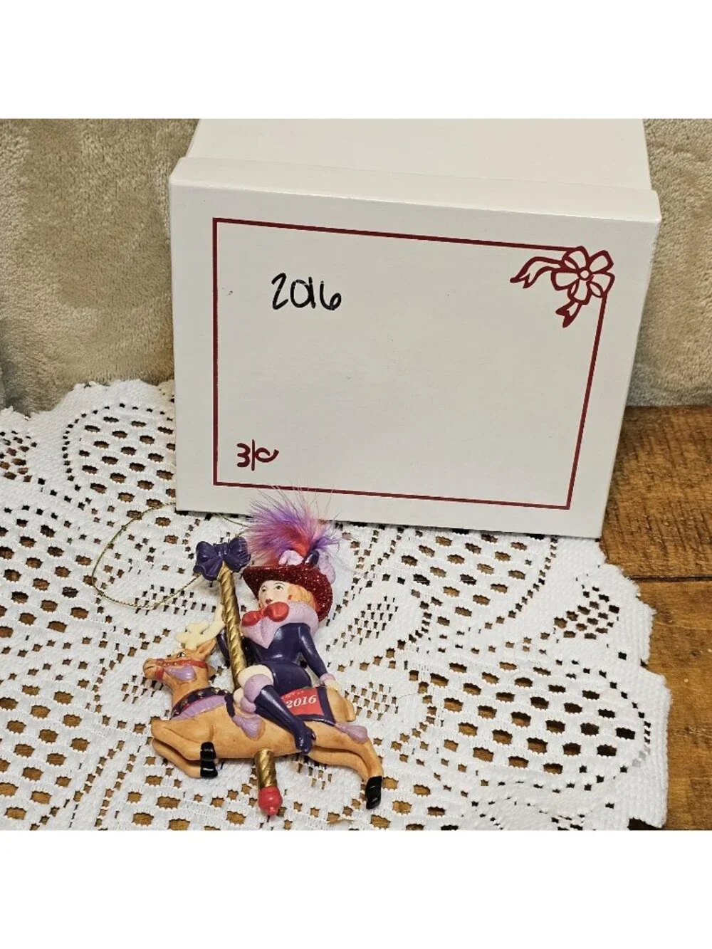 Danbury Mint Red Hat Society 2016 Ornament Lady Riding Carousel Reindeer BOXED